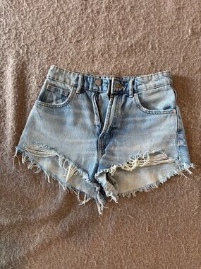 Zara Light Blue Ripped Denim Shorts